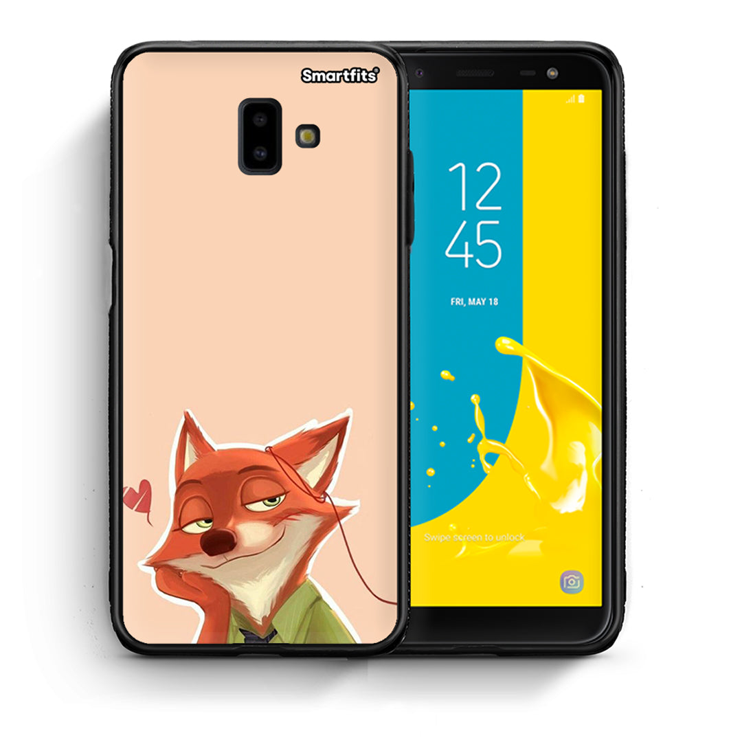 Θήκη Samsung J6+ Nick Wilde And Judy Hopps Love 1 από τη Smartfits με σχέδιο στο πίσω μέρος και μαύρο περίβλημα | Samsung J6+ Nick Wilde And Judy Hopps Love 1 case with colorful back and black bezels