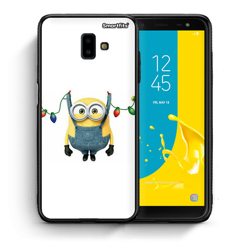 Θήκη Samsung J6+ Xmas Minion Lights από τη Smartfits με σχέδιο στο πίσω μέρος και μαύρο περίβλημα | Samsung J6+ Xmas Minion Lights case with colorful back and black bezels