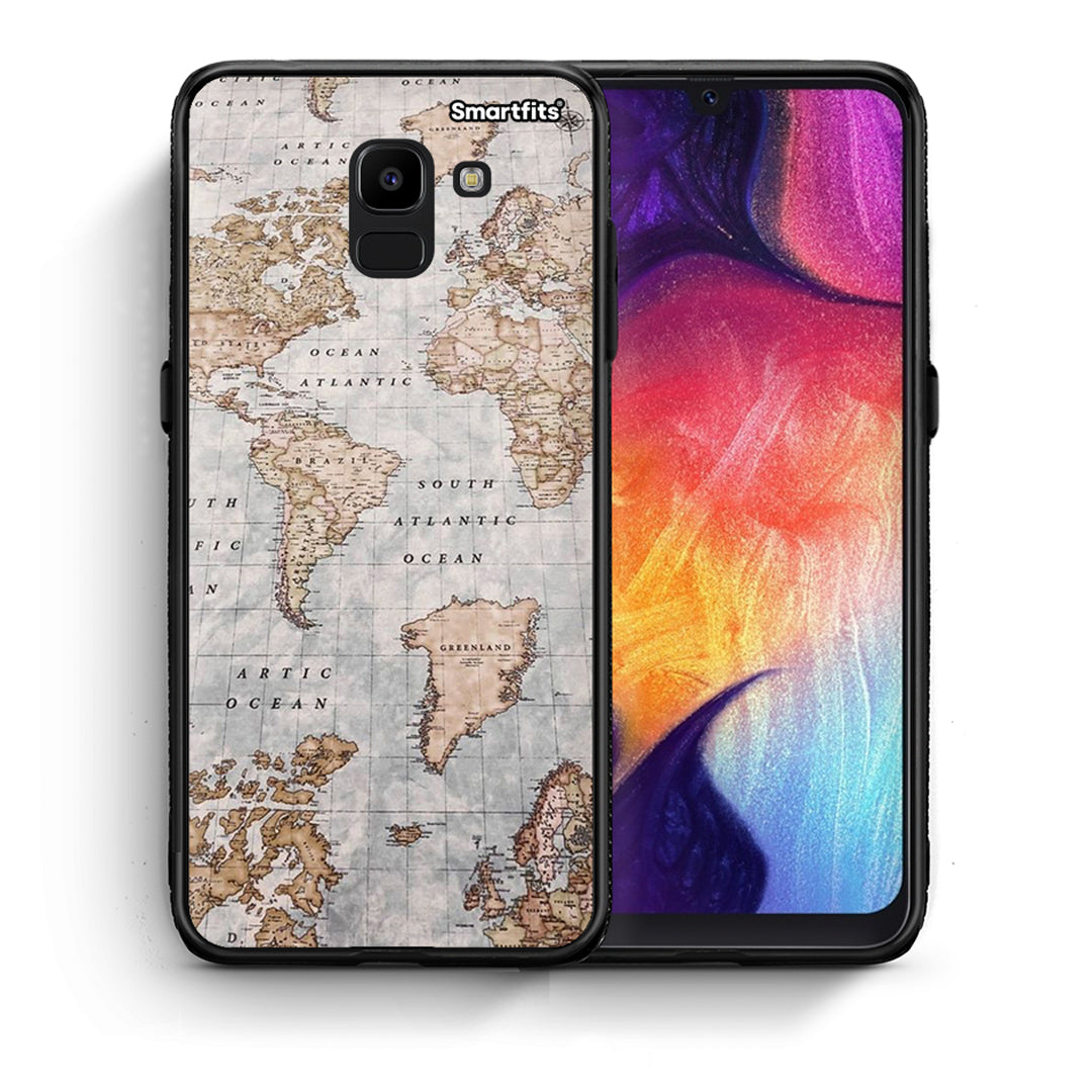 Θήκη Samsung J6 World Map από τη Smartfits με σχέδιο στο πίσω μέρος και μαύρο περίβλημα | Samsung J6 World Map case with colorful back and black bezels