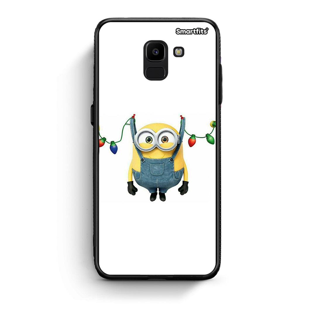 samsung J6 Xmas Minion Lights θήκη από τη Smartfits με σχέδιο στο πίσω μέρος και μαύρο περίβλημα | Smartphone case with colorful back and black bezels by Smartfits