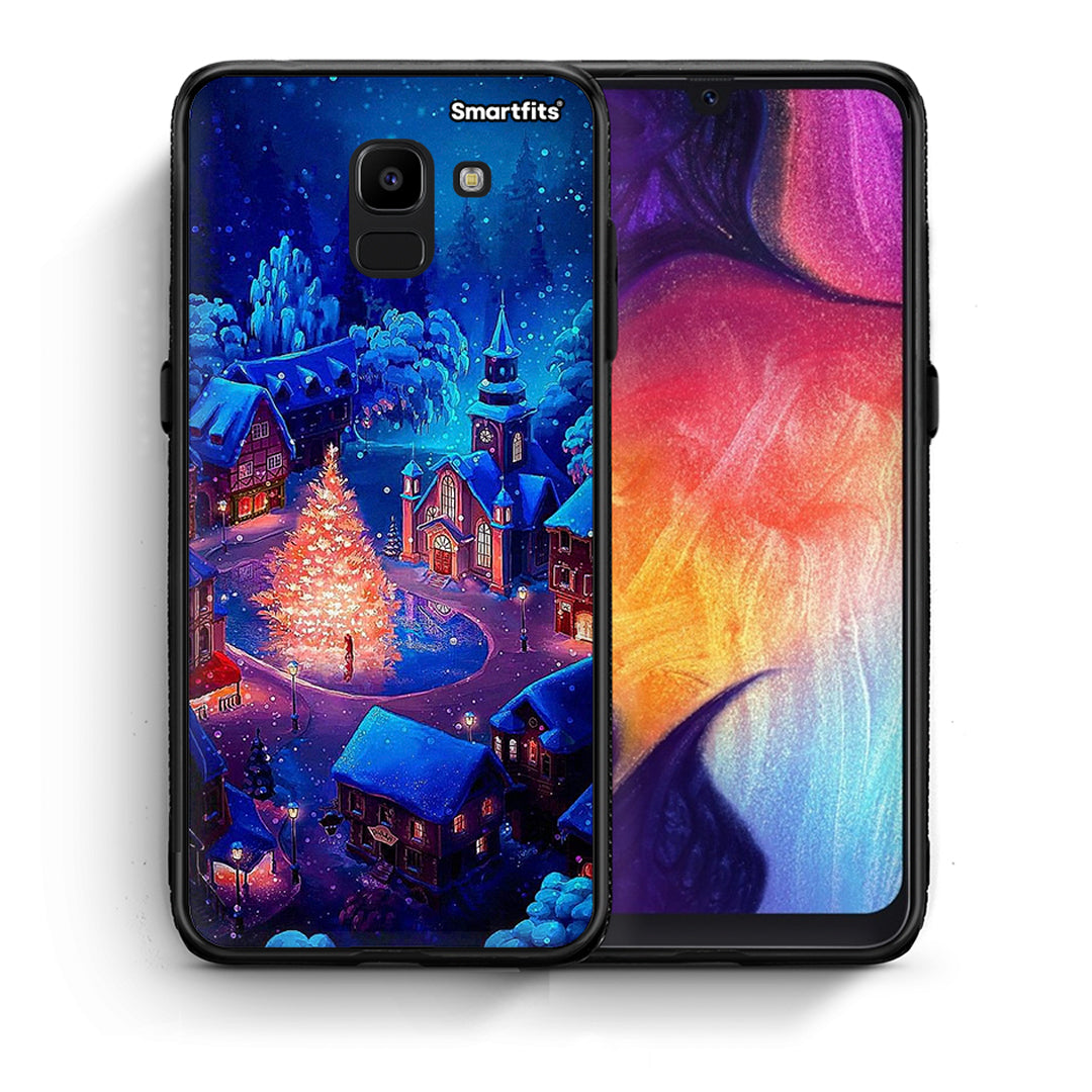 Θήκη Samsung J6 Xmas Village από τη Smartfits με σχέδιο στο πίσω μέρος και μαύρο περίβλημα | Samsung J6 Xmas Village case with colorful back and black bezels