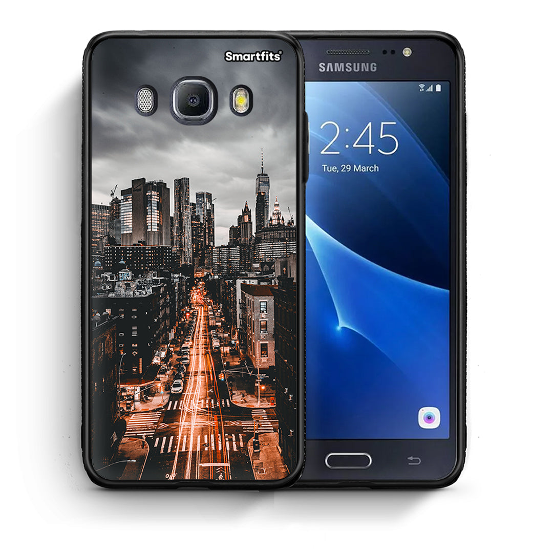 Θήκη Samsung J7 2016 City Lights από τη Smartfits με σχέδιο στο πίσω μέρος και μαύρο περίβλημα | Samsung J7 2016 City Lights case with colorful back and black bezels