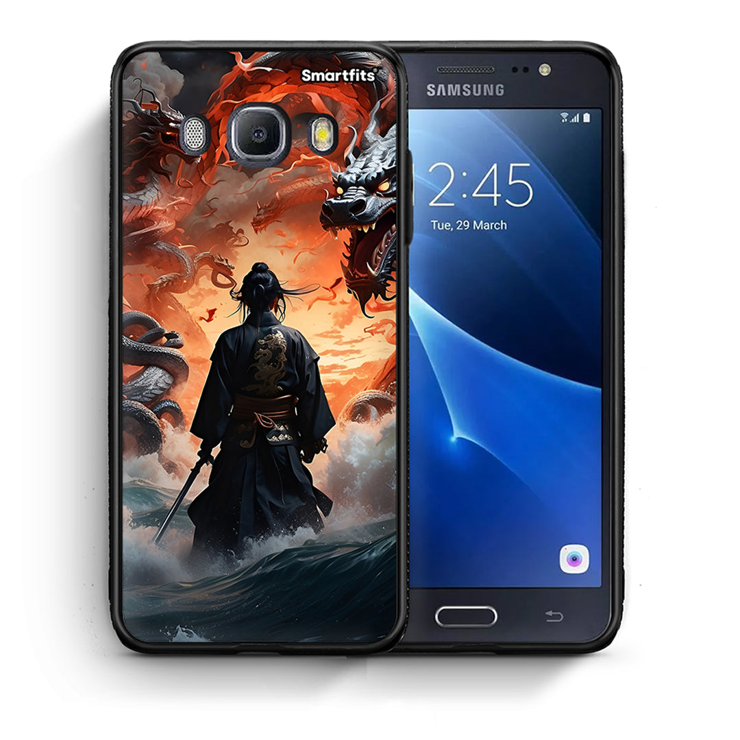 Θήκη Samsung J7 2016 Dragons Fight από τη Smartfits με σχέδιο στο πίσω μέρος και μαύρο περίβλημα | Samsung J7 2016 Dragons Fight case with colorful back and black bezels