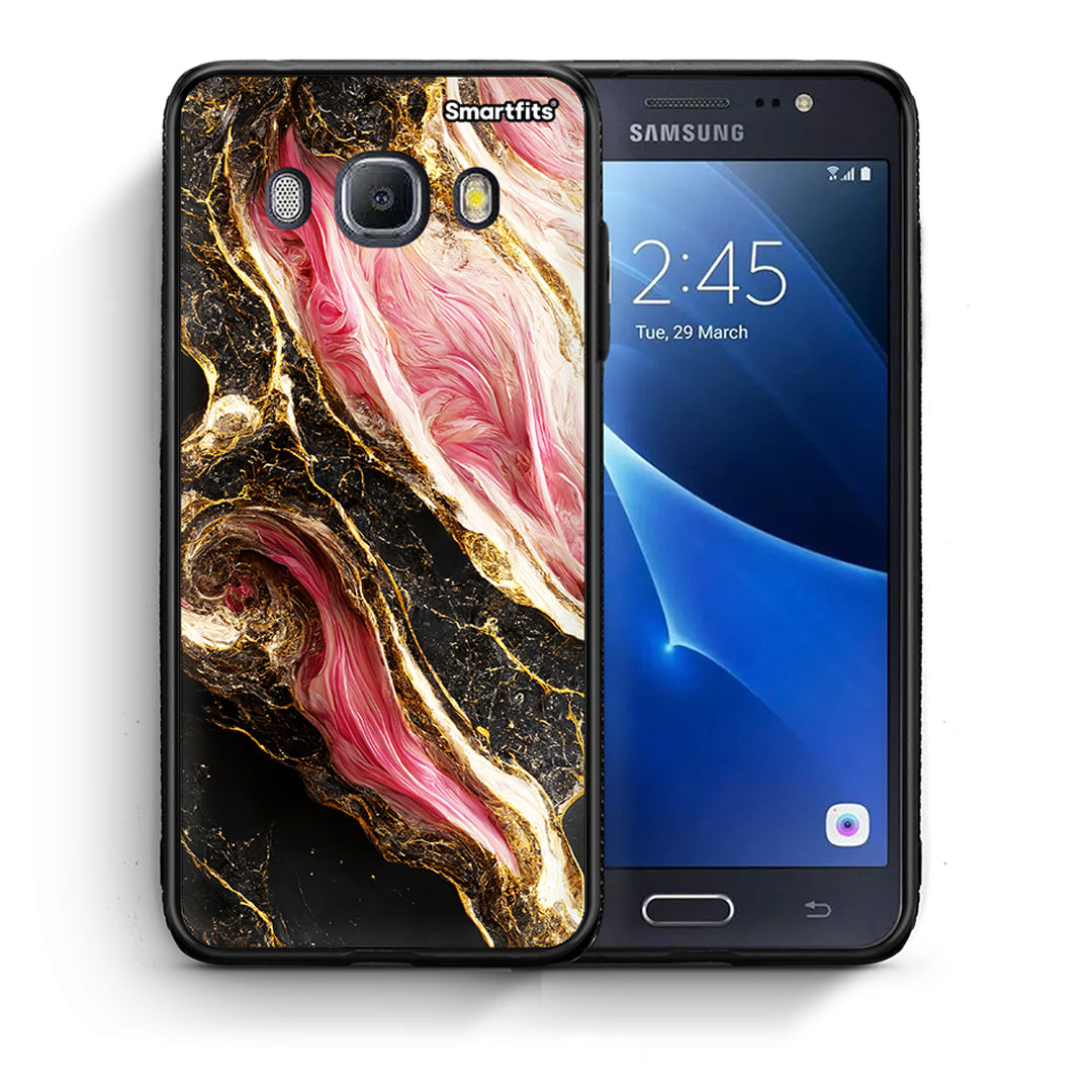 Θήκη Samsung J7 2016 Glamorous Pink Marble από τη Smartfits με σχέδιο στο πίσω μέρος και μαύρο περίβλημα | Samsung J7 2016 Glamorous Pink Marble case with colorful back and black bezels