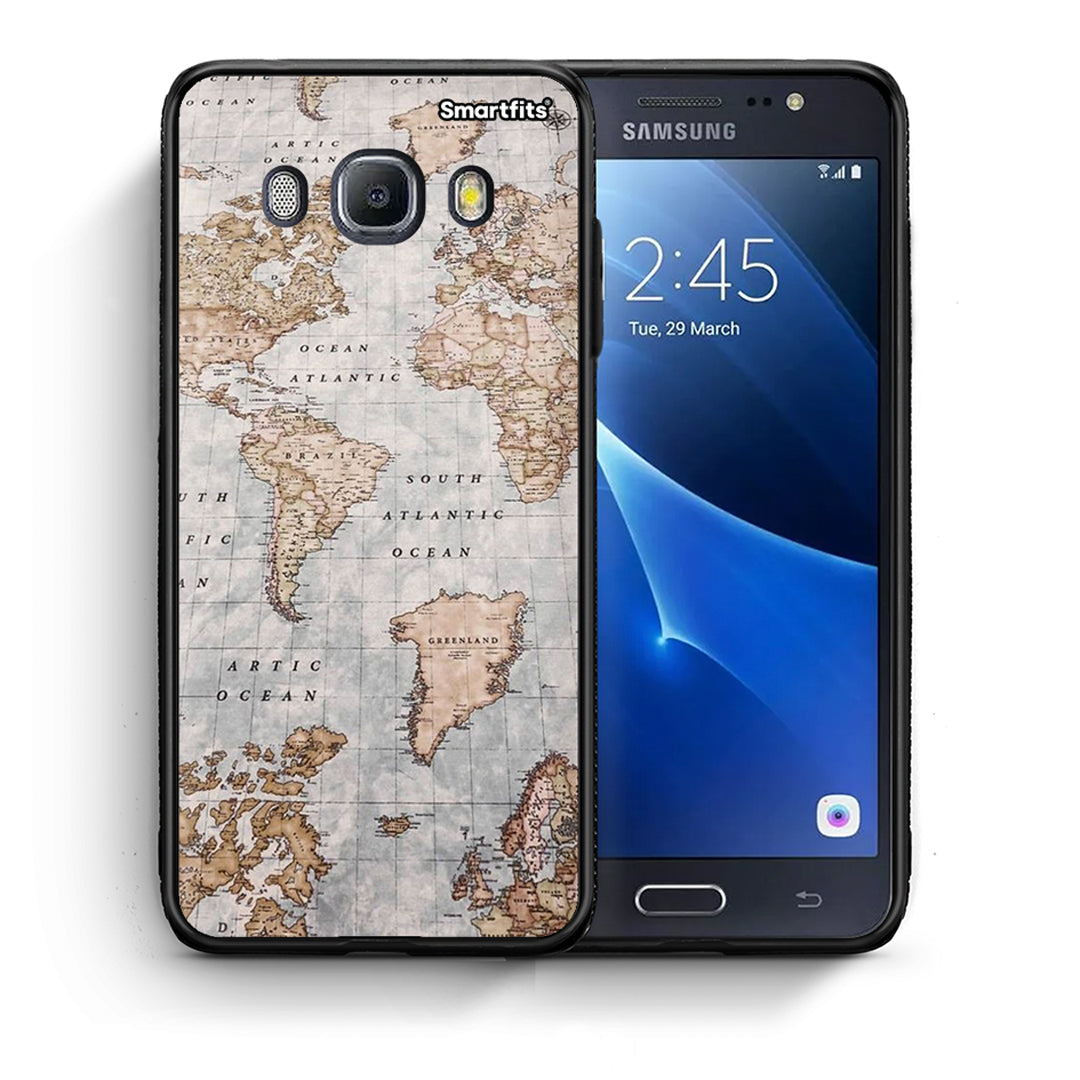 Θήκη Samsung J7 2016 World Map από τη Smartfits με σχέδιο στο πίσω μέρος και μαύρο περίβλημα | Samsung J7 2016 World Map case with colorful back and black bezels