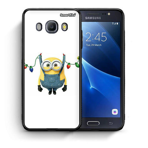 Θήκη Samsung J7 2016 Xmas Minion Lights από τη Smartfits με σχέδιο στο πίσω μέρος και μαύρο περίβλημα | Samsung J7 2016 Xmas Minion Lights case with colorful back and black bezels
