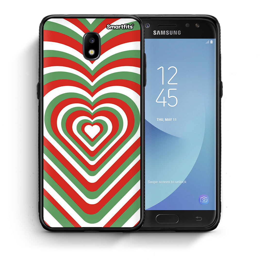 Θήκη Samsung J7 2017 Christmas Hearts από τη Smartfits με σχέδιο στο πίσω μέρος και μαύρο περίβλημα | Samsung J7 2017 Christmas Hearts case with colorful back and black bezels