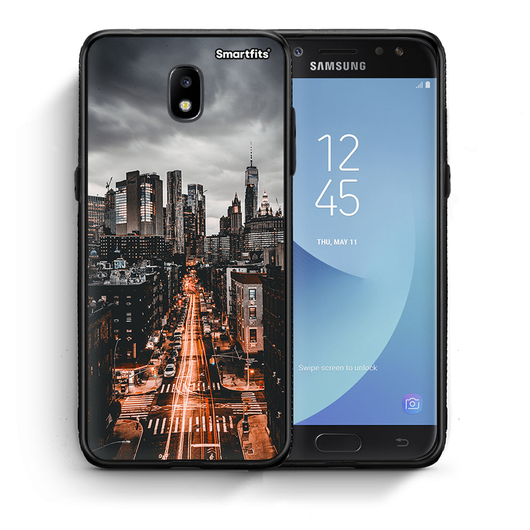 Θήκη Samsung J7 2017 City Lights από τη Smartfits με σχέδιο στο πίσω μέρος και μαύρο περίβλημα | Samsung J7 2017 City Lights case with colorful back and black bezels