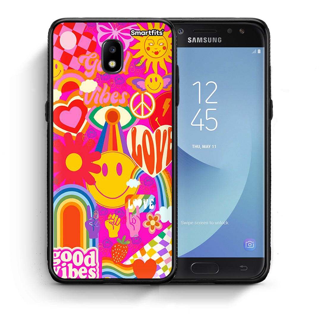 Θήκη Samsung J7 2017 Hippie Love από τη Smartfits με σχέδιο στο πίσω μέρος και μαύρο περίβλημα | Samsung J7 2017 Hippie Love case with colorful back and black bezels