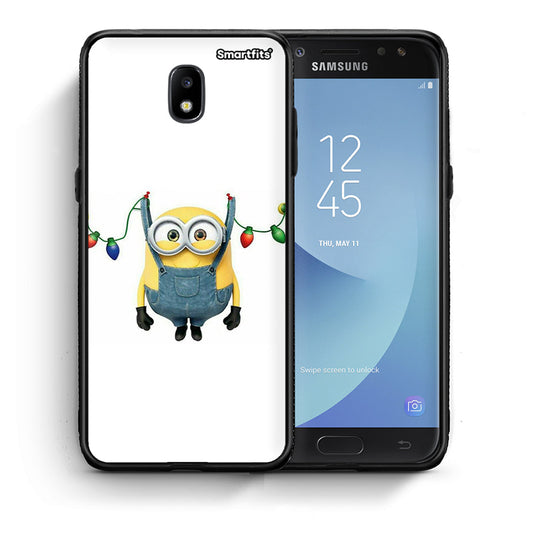 Θήκη Samsung J7 2017 Xmas Minion Lights από τη Smartfits με σχέδιο στο πίσω μέρος και μαύρο περίβλημα | Samsung J7 2017 Xmas Minion Lights case with colorful back and black bezels