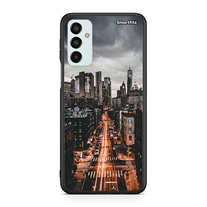 Samsung M13 City Lights θήκη από τη Smartfits με σχέδιο στο πίσω μέρος και μαύρο περίβλημα | Smartphone case with colorful back and black bezels by Smartfits