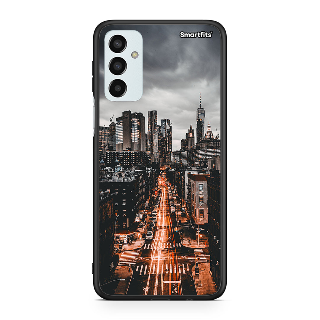 Samsung M13 City Lights θήκη από τη Smartfits με σχέδιο στο πίσω μέρος και μαύρο περίβλημα | Smartphone case with colorful back and black bezels by Smartfits