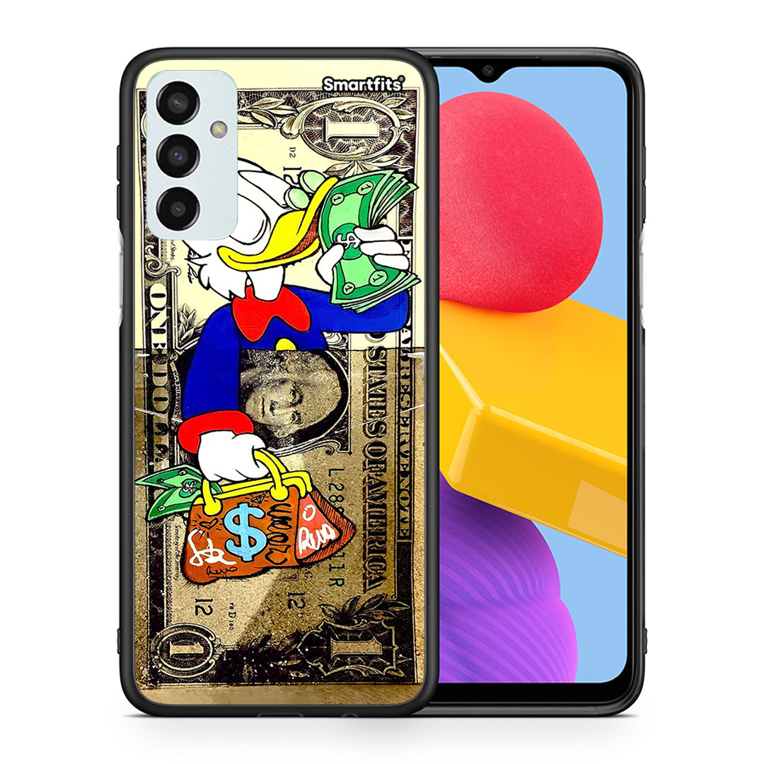 Θήκη Samsung M13 Duck Money από τη Smartfits με σχέδιο στο πίσω μέρος και μαύρο περίβλημα | Samsung M13 Duck Money case with colorful back and black bezels