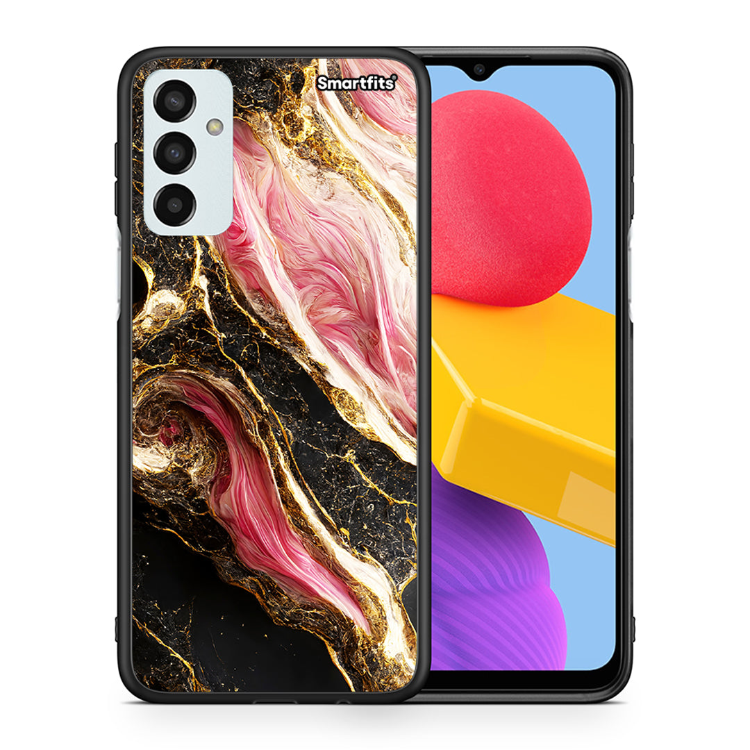 Θήκη Samsung M13 Glamorous Pink Marble από τη Smartfits με σχέδιο στο πίσω μέρος και μαύρο περίβλημα | Samsung M13 Glamorous Pink Marble case with colorful back and black bezels