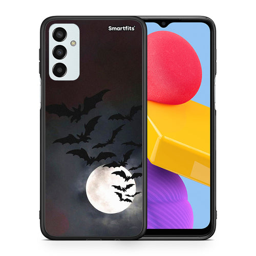 Θήκη Samsung M13 Halloween Bat Night από τη Smartfits με σχέδιο στο πίσω μέρος και μαύρο περίβλημα | Samsung M13 Halloween Bat Night case with colorful back and black bezels