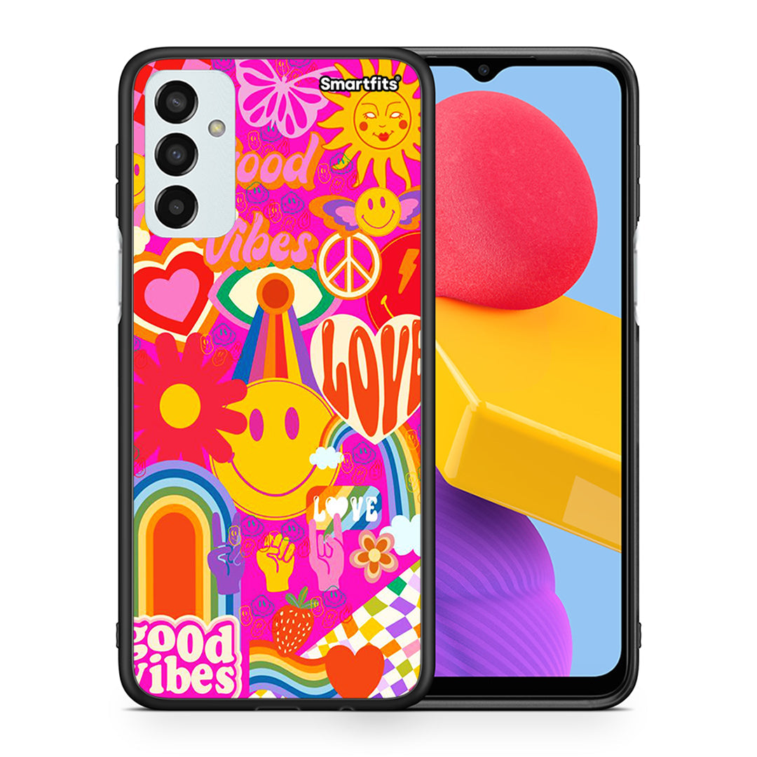 Θήκη Samsung M13 Hippie Love από τη Smartfits με σχέδιο στο πίσω μέρος και μαύρο περίβλημα | Samsung M13 Hippie Love case with colorful back and black bezels
