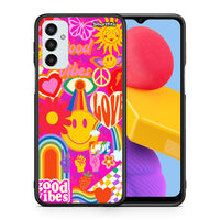 Thumbnail for Θήκη Samsung M13 Hippie Love από τη Smartfits με σχέδιο στο πίσω μέρος και μαύρο περίβλημα | Samsung M13 Hippie Love case with colorful back and black bezels