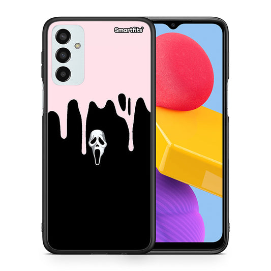 Θήκη Samsung M13 Melting Halloween Mask από τη Smartfits με σχέδιο στο πίσω μέρος και μαύρο περίβλημα | Samsung M13 Melting Halloween Mask case with colorful back and black bezels