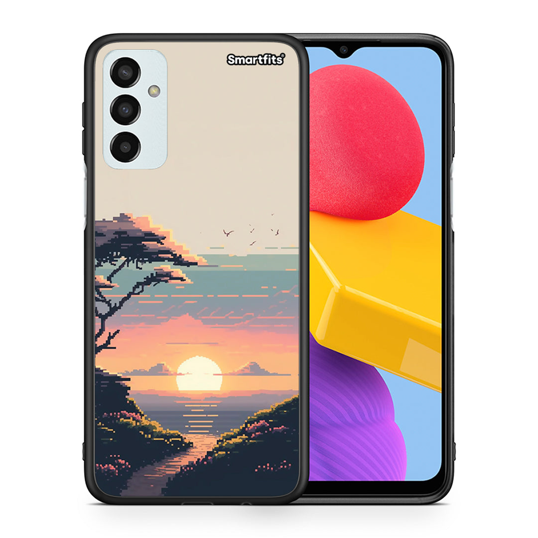 Θήκη Samsung M13 Pixel Sunset από τη Smartfits με σχέδιο στο πίσω μέρος και μαύρο περίβλημα | Samsung M13 Pixel Sunset case with colorful back and black bezels