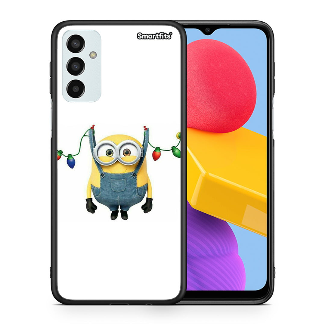 Θήκη Samsung M13 Xmas Minion Lights από τη Smartfits με σχέδιο στο πίσω μέρος και μαύρο περίβλημα | Samsung M13 Xmas Minion Lights case with colorful back and black bezels