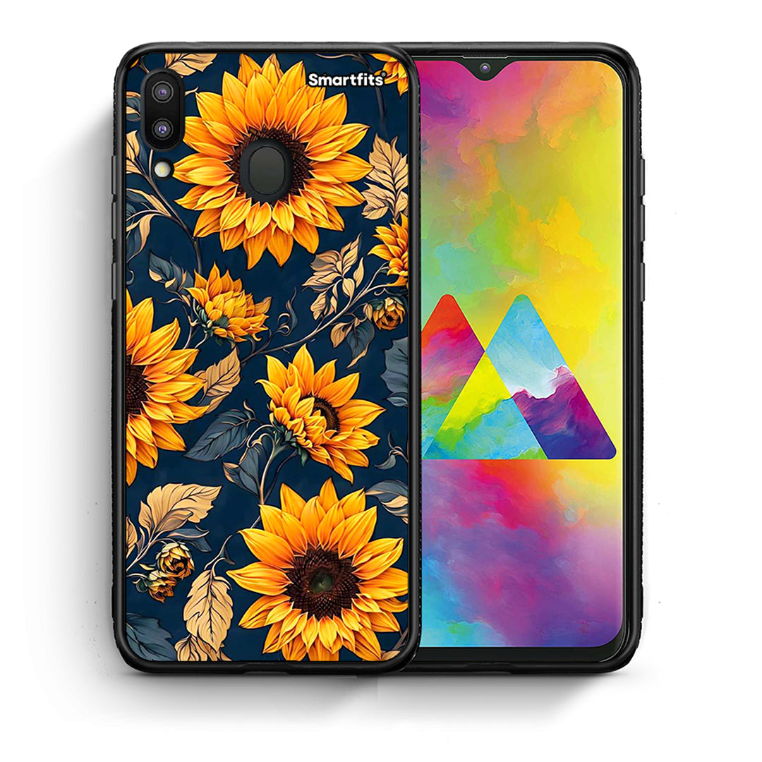 Θήκη Samsung M20 Autumn Sunflowers από τη Smartfits με σχέδιο στο πίσω μέρος και μαύρο περίβλημα | Samsung M20 Autumn Sunflowers case with colorful back and black bezels
