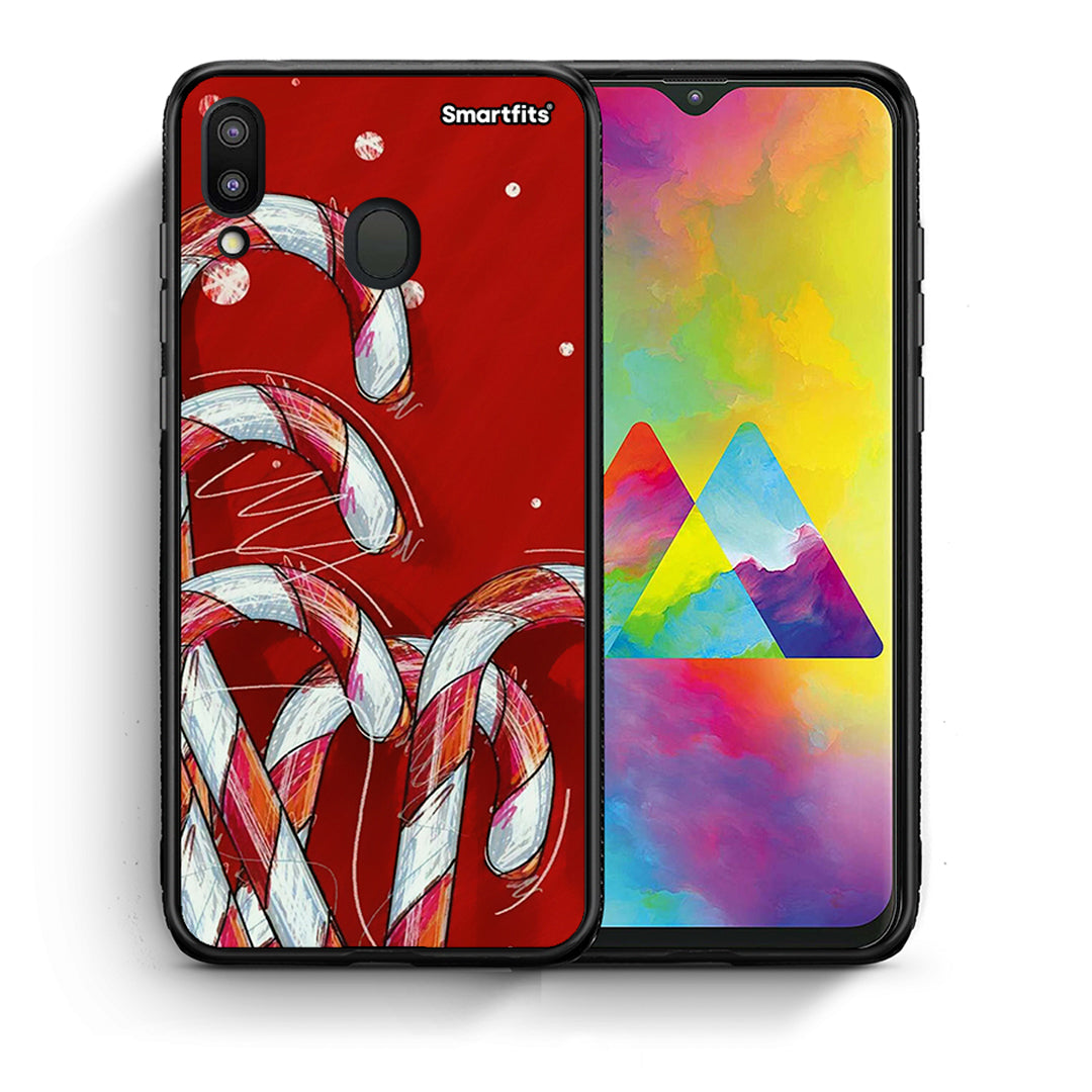 Θήκη Samsung M20 Candy Cane από τη Smartfits με σχέδιο στο πίσω μέρος και μαύρο περίβλημα | Samsung M20 Candy Cane case with colorful back and black bezels