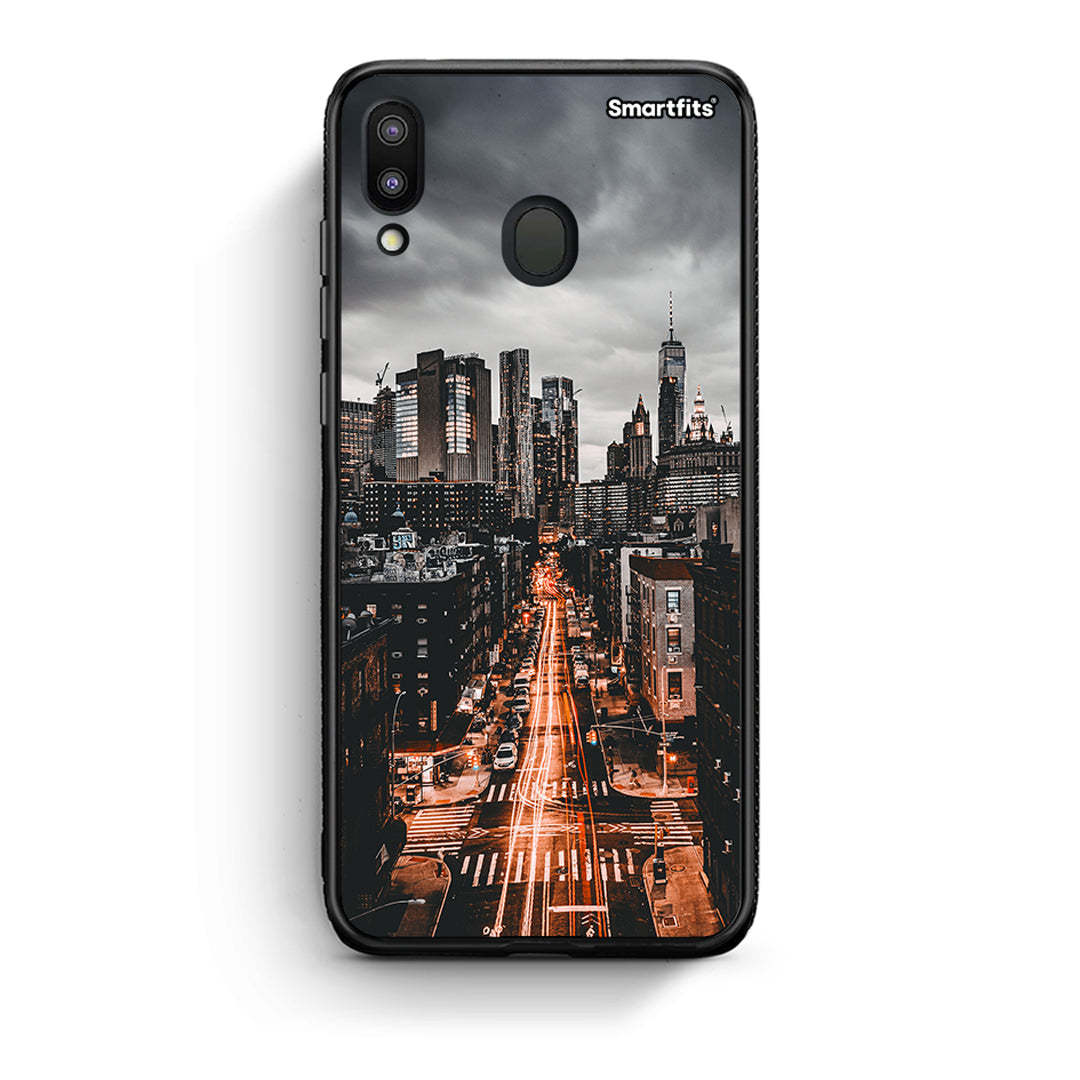 Samsung M20 City Lights θήκη από τη Smartfits με σχέδιο στο πίσω μέρος και μαύρο περίβλημα | Smartphone case with colorful back and black bezels by Smartfits