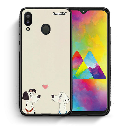 Θήκη Samsung M20 Dalmatians Love από τη Smartfits με σχέδιο στο πίσω μέρος και μαύρο περίβλημα | Samsung M20 Dalmatians Love case with colorful back and black bezels