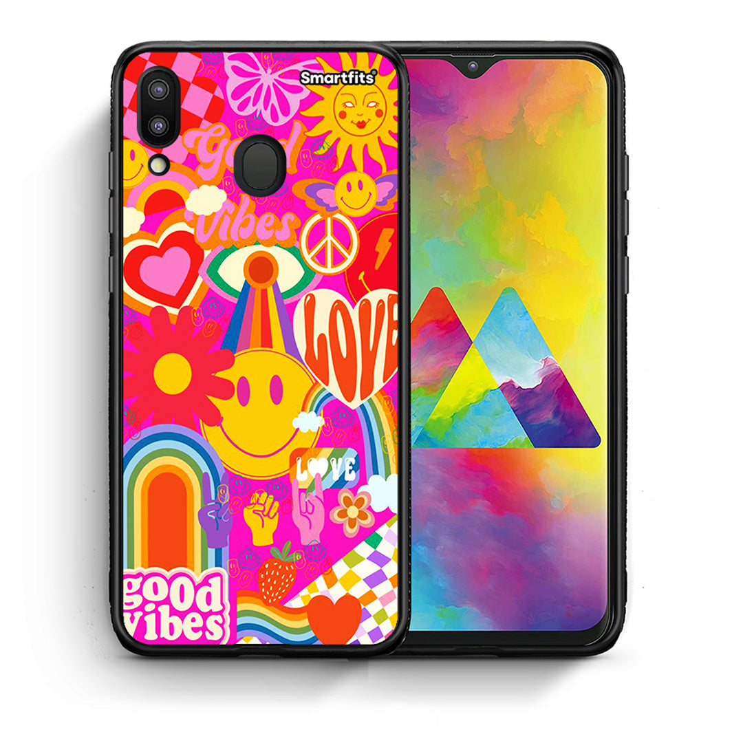 Θήκη Samsung M20 Hippie Love από τη Smartfits με σχέδιο στο πίσω μέρος και μαύρο περίβλημα | Samsung M20 Hippie Love case with colorful back and black bezels