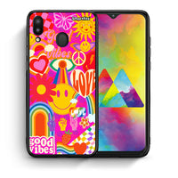 Thumbnail for Θήκη Samsung M20 Hippie Love από τη Smartfits με σχέδιο στο πίσω μέρος και μαύρο περίβλημα | Samsung M20 Hippie Love case with colorful back and black bezels