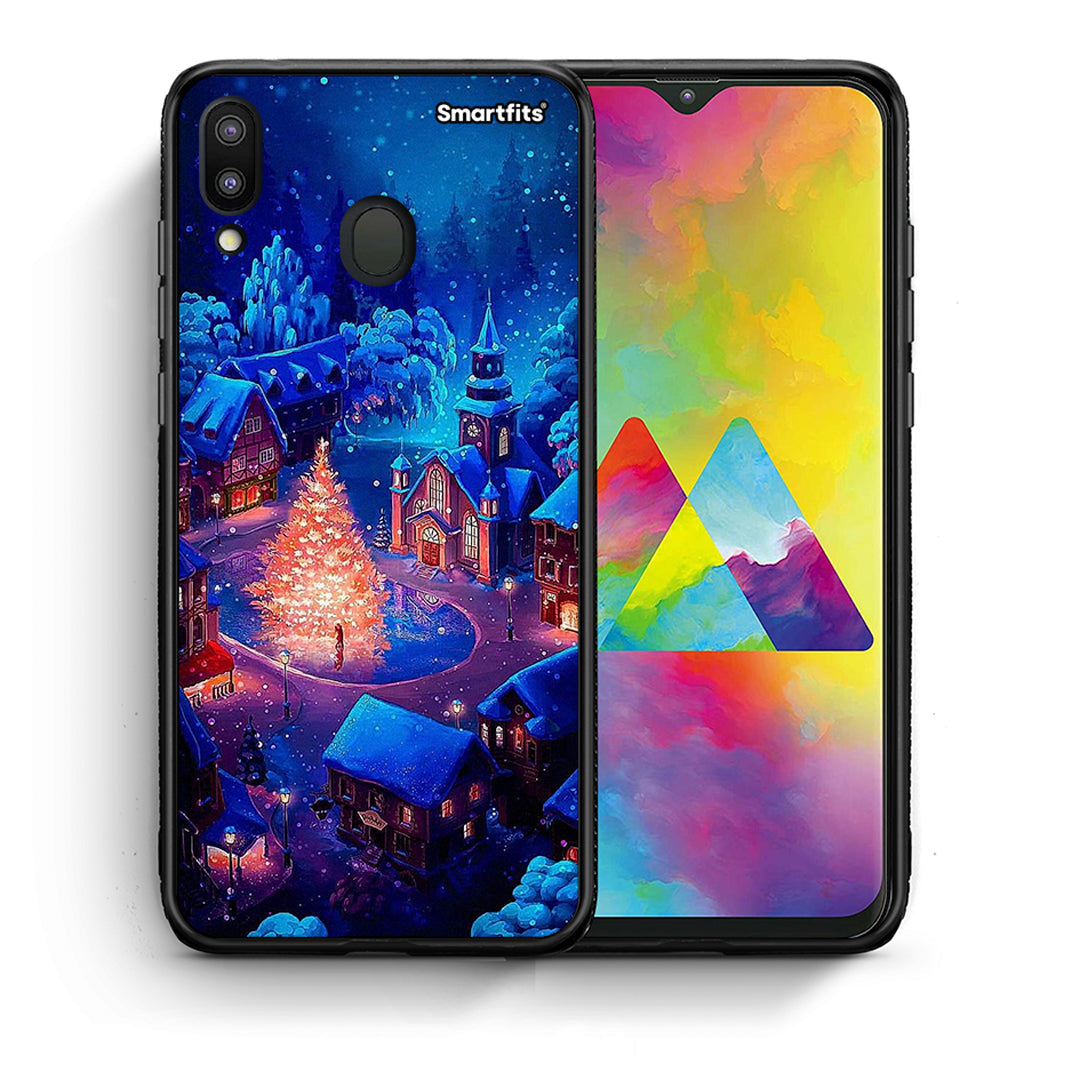 Θήκη Samsung M20 Xmas Village από τη Smartfits με σχέδιο στο πίσω μέρος και μαύρο περίβλημα | Samsung M20 Xmas Village case with colorful back and black bezels