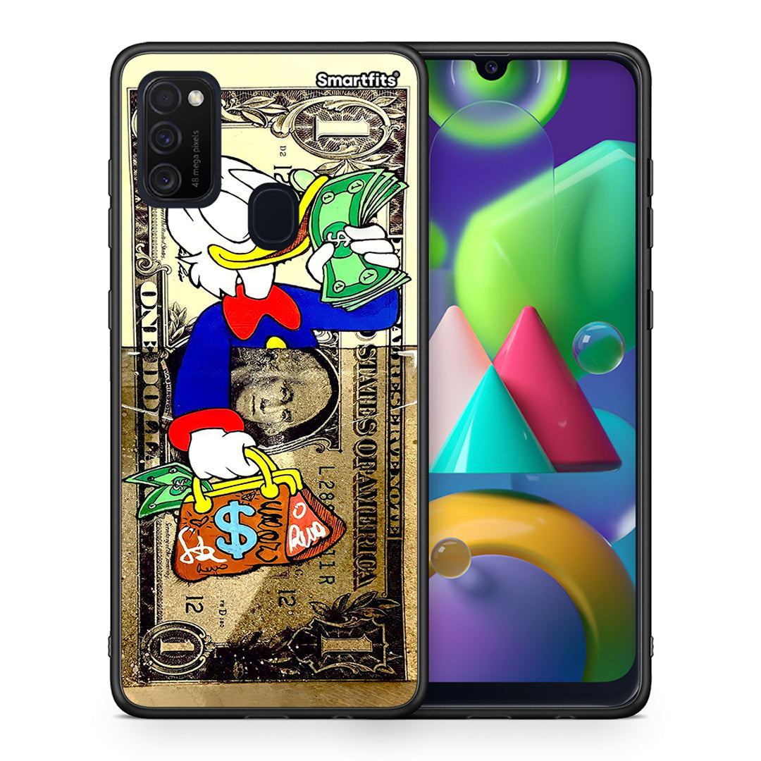 Θήκη Samsung M21 / M31 Duck Money από τη Smartfits με σχέδιο στο πίσω μέρος και μαύρο περίβλημα | Samsung M21 / M31 Duck Money case with colorful back and black bezels