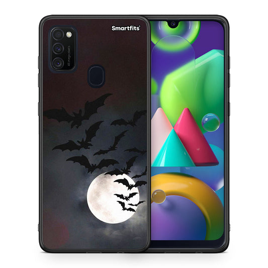 Θήκη Samsung M21 / M31 Halloween Bat Night από τη Smartfits με σχέδιο στο πίσω μέρος και μαύρο περίβλημα | Samsung M21 / M31 Halloween Bat Night case with colorful back and black bezels
