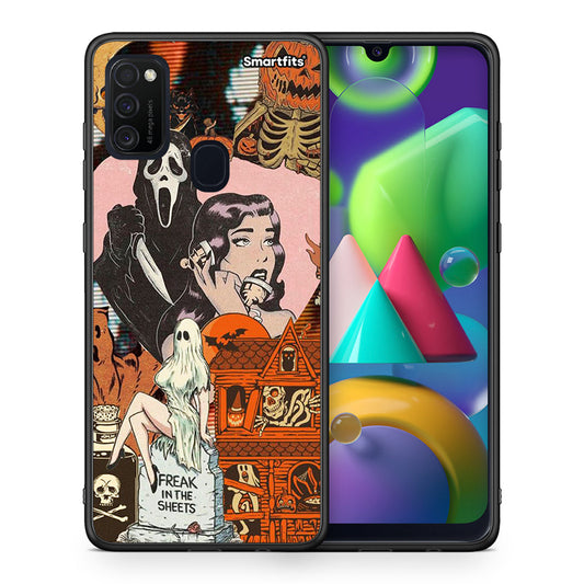 Θήκη Samsung M21 / M31 Halloween Collage από τη Smartfits με σχέδιο στο πίσω μέρος και μαύρο περίβλημα | Samsung M21 / M31 Halloween Collage case with colorful back and black bezels
