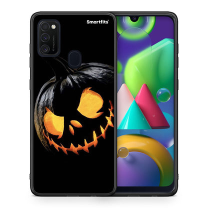 Θήκη Samsung M21 / M31 Halloween Scary Pumpkin από τη Smartfits με σχέδιο στο πίσω μέρος και μαύρο περίβλημα | Samsung M21 / M31 Halloween Scary Pumpkin case with colorful back and black bezels