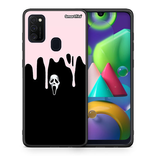Θήκη Samsung M21 / M31 Melting Halloween Mask από τη Smartfits με σχέδιο στο πίσω μέρος και μαύρο περίβλημα | Samsung M21 / M31 Melting Halloween Mask case with colorful back and black bezels