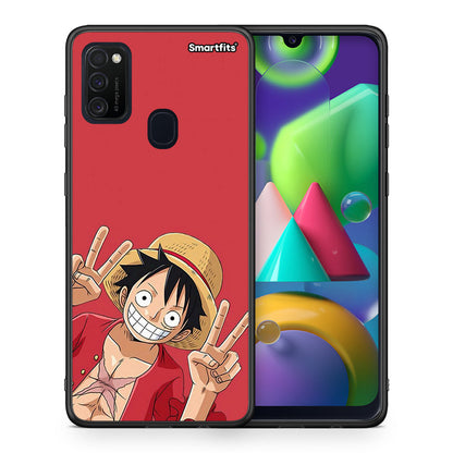 Θήκη Samsung M21 / M31 Pirate Luffy από τη Smartfits με σχέδιο στο πίσω μέρος και μαύρο περίβλημα | Samsung M21 / M31 Pirate Luffy case with colorful back and black bezels