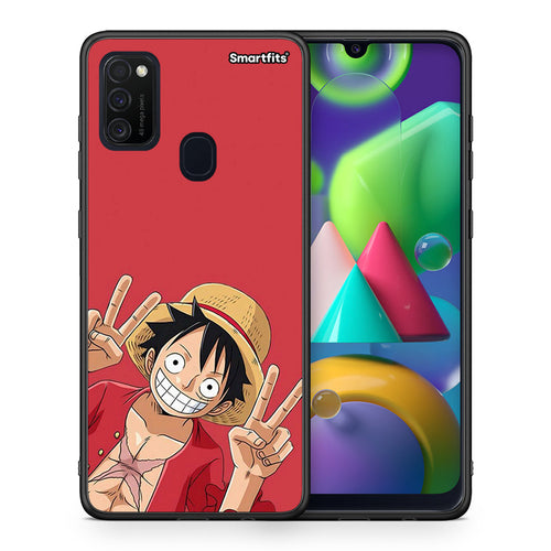 Θήκη Samsung M21 / M31 Pirate Luffy από τη Smartfits με σχέδιο στο πίσω μέρος και μαύρο περίβλημα | Samsung M21 / M31 Pirate Luffy case with colorful back and black bezels