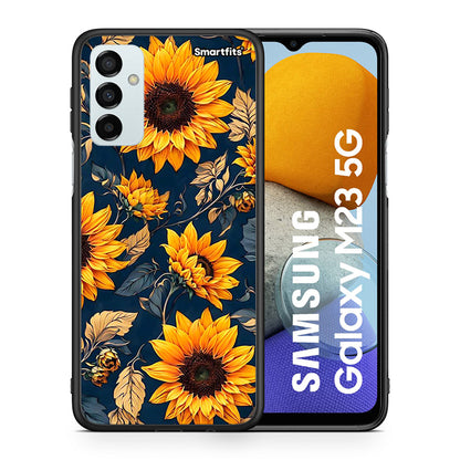 Θήκη Samsung M23 Autumn Sunflowers από τη Smartfits με σχέδιο στο πίσω μέρος και μαύρο περίβλημα | Samsung M23 Autumn Sunflowers case with colorful back and black bezels
