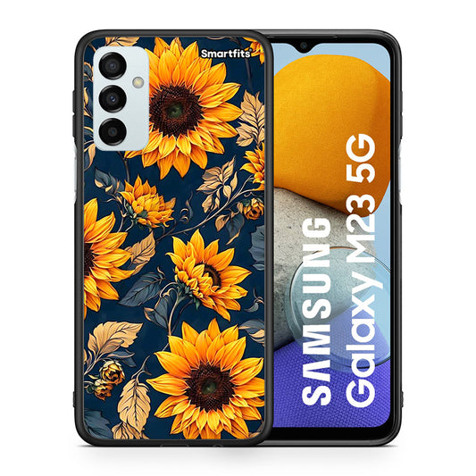 Θήκη Samsung M23 Autumn Sunflowers από τη Smartfits με σχέδιο στο πίσω μέρος και μαύρο περίβλημα | Samsung M23 Autumn Sunflowers case with colorful back and black bezels