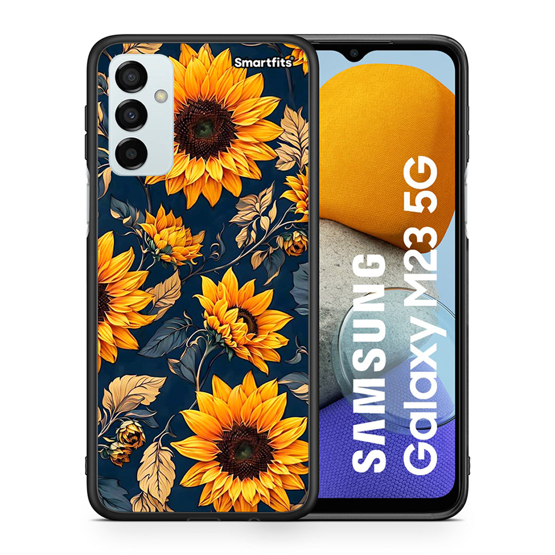 Θήκη Samsung M23 Autumn Sunflowers από τη Smartfits με σχέδιο στο πίσω μέρος και μαύρο περίβλημα | Samsung M23 Autumn Sunflowers case with colorful back and black bezels