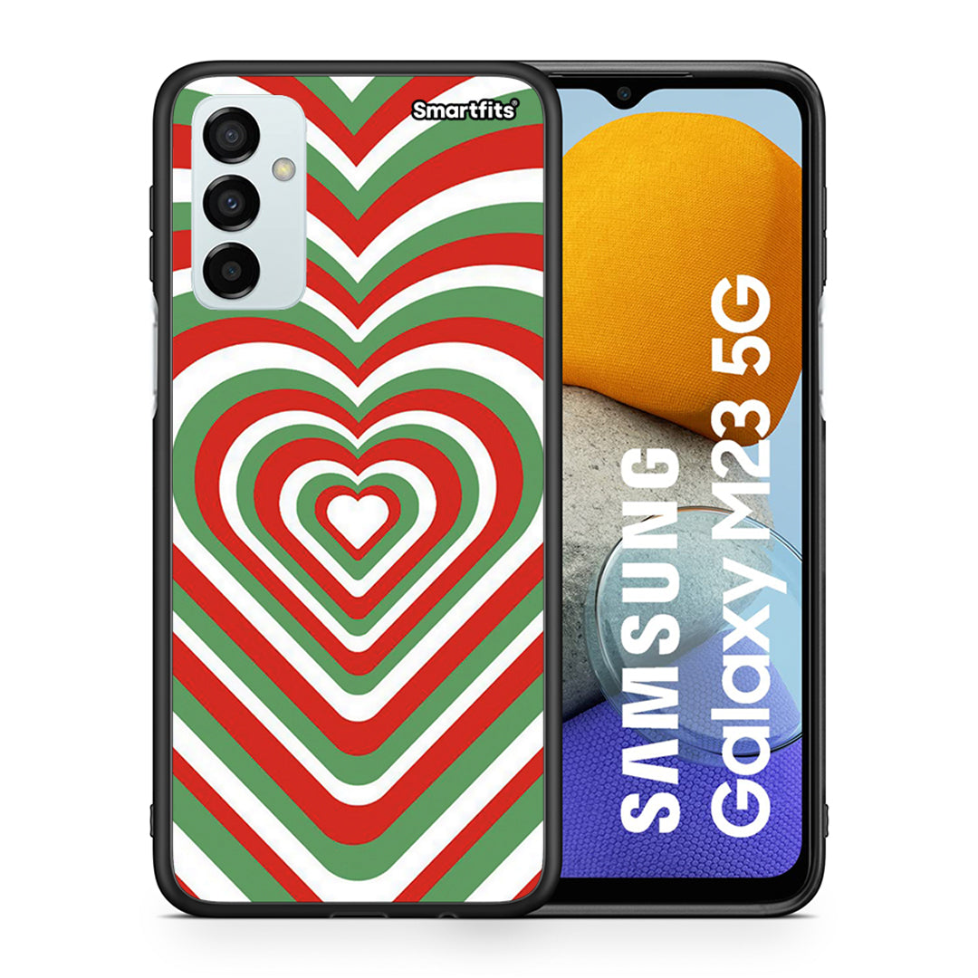 Θήκη Samsung M23 Christmas Hearts από τη Smartfits με σχέδιο στο πίσω μέρος και μαύρο περίβλημα | Samsung M23 Christmas Hearts case with colorful back and black bezels
