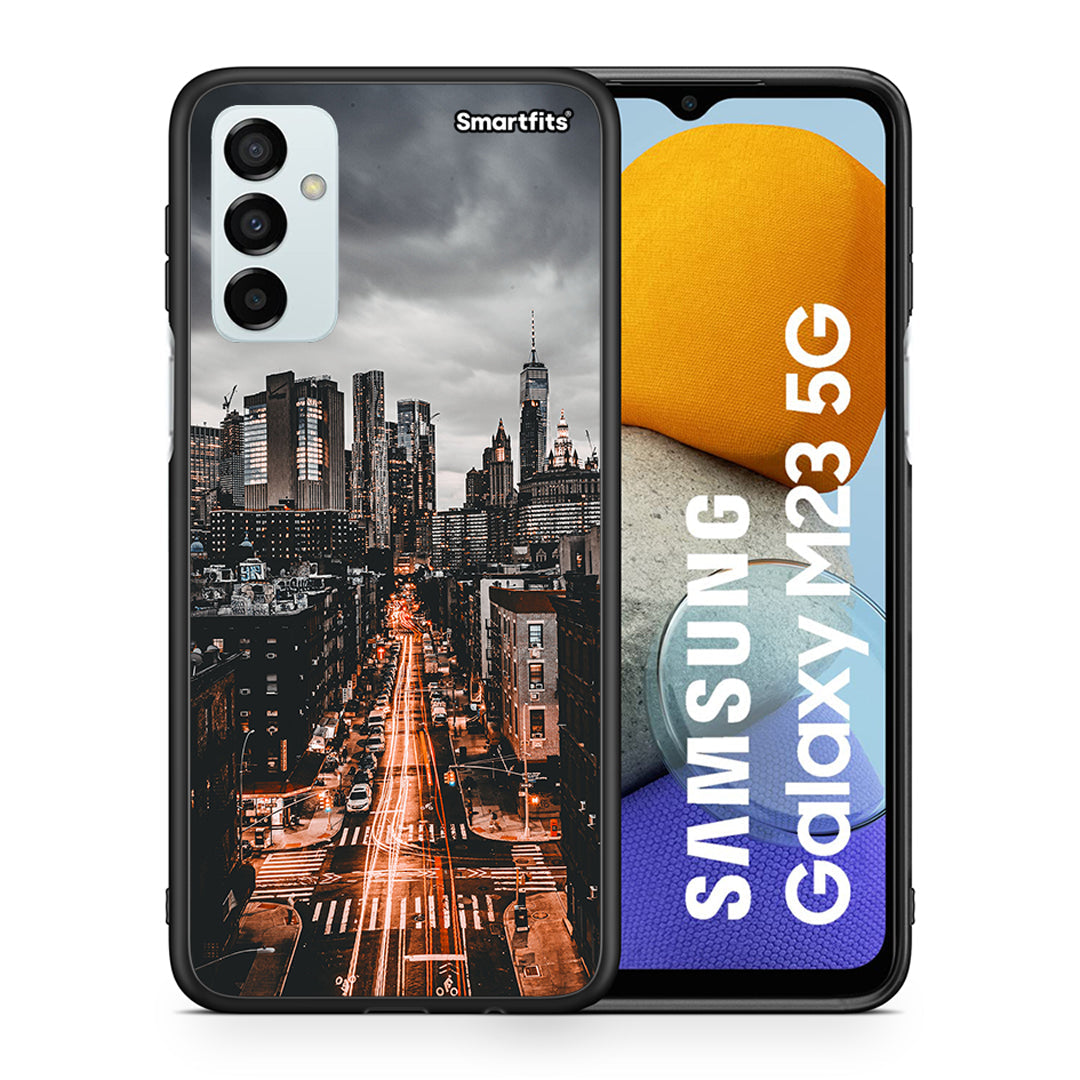 Θήκη Samsung M23 City Lights από τη Smartfits με σχέδιο στο πίσω μέρος και μαύρο περίβλημα | Samsung M23 City Lights case with colorful back and black bezels