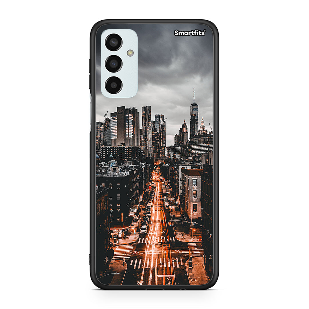 Samsung M23 City Lights θήκη από τη Smartfits με σχέδιο στο πίσω μέρος και μαύρο περίβλημα | Smartphone case with colorful back and black bezels by Smartfits