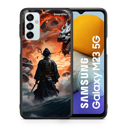 Θήκη Samsung M23 Dragons Fight από τη Smartfits με σχέδιο στο πίσω μέρος και μαύρο περίβλημα | Samsung M23 Dragons Fight case with colorful back and black bezels