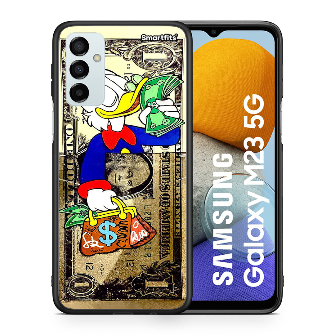 Θήκη Samsung M23 Duck Money από τη Smartfits με σχέδιο στο πίσω μέρος και μαύρο περίβλημα | Samsung M23 Duck Money case with colorful back and black bezels