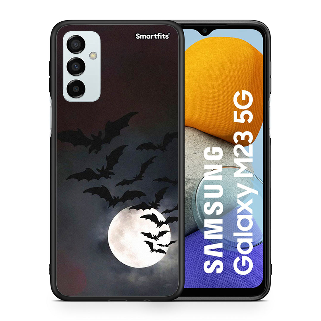 Θήκη Samsung M23 Halloween Bat Night από τη Smartfits με σχέδιο στο πίσω μέρος και μαύρο περίβλημα | Samsung M23 Halloween Bat Night case with colorful back and black bezels