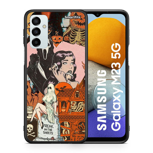 Θήκη Samsung M23 Halloween Collage από τη Smartfits με σχέδιο στο πίσω μέρος και μαύρο περίβλημα | Samsung M23 Halloween Collage case with colorful back and black bezels