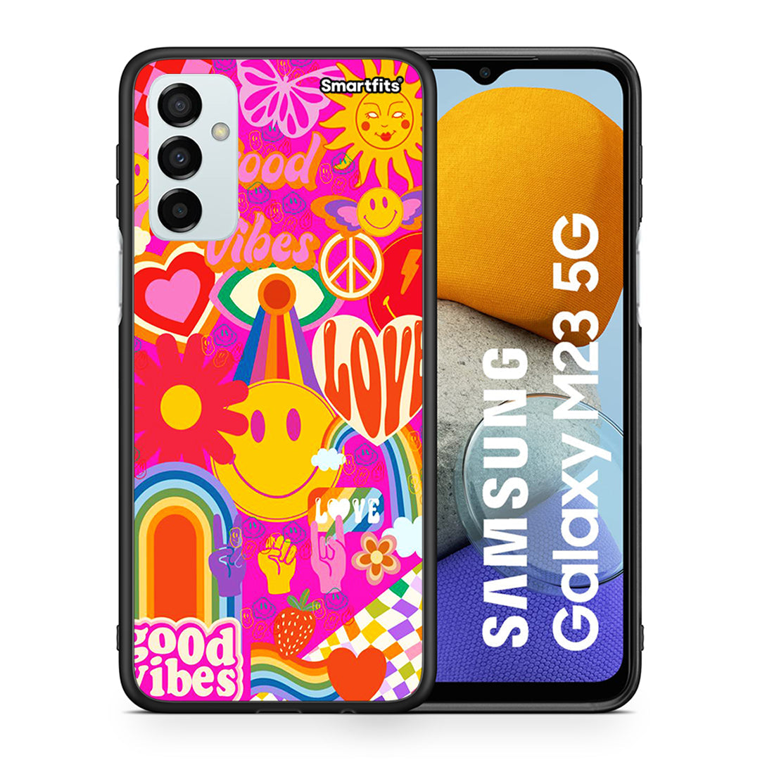 Θήκη Samsung M23 Hippie Love από τη Smartfits με σχέδιο στο πίσω μέρος και μαύρο περίβλημα | Samsung M23 Hippie Love case with colorful back and black bezels