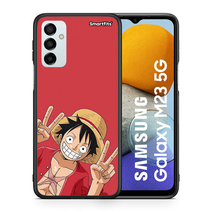 Θήκη Samsung M23 Pirate Luffy από τη Smartfits με σχέδιο στο πίσω μέρος και μαύρο περίβλημα | Samsung M23 Pirate Luffy case with colorful back and black bezels
